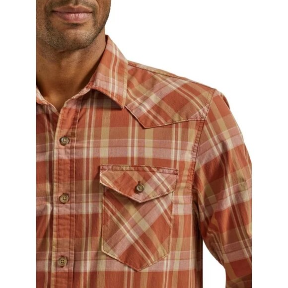 Wrangler Mens Slim Fit Long Sleeve Woven Shirt Plaid Size S, L Pockets - Picture 4 of 6